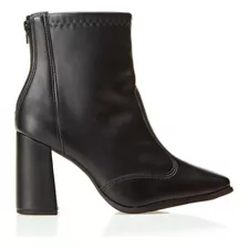 Bota Cano Curto Bico Quadrado Feminina Vizzano Cor 15745 - Preto 01 Desenho Do Tecido Liso Tamanho 35