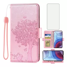 Funda Billetera Rosa Soporte + Protector Para Moto G Power