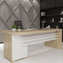 Mesa Para Escritório Tamburato 4 Gavetas Carvalho/branco Cor Branco