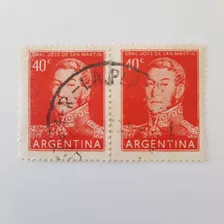 Estampilla Argentina. Pareja San Martin 40 Centavos Año 1958