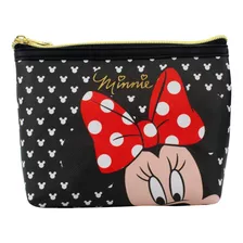 Necessaire Retangular Assinatura Minnie Disney 20x16x6 Cm Cor Preto Desenho Do Tecido Minnie Mouse