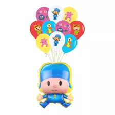 Pack 1 Globo Metalizado Pocoyo Tamaño 56x42 Y 10 De Látex