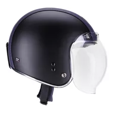 Capacete Aberto Bieffe B45 Revestido Couro Preto Fosco Azul