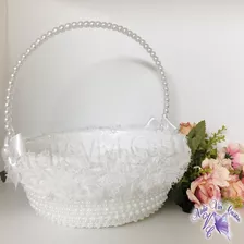 Cesta Florista Casamento Perola Branca Daminha