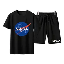 Kit Camiseta E Bermuda De Moleton Estampa Nasa Masculino