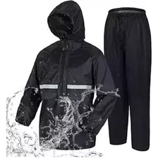 Impermeable Conjunto Motorizado Negro Chaqueta Y Pantalón