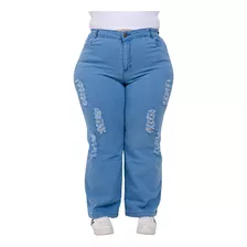 Calça Wide Leg Pantalona Lycra Plus Size Feminino Jeans