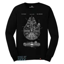 Camiseta Manga Longa Millenium Falcon Han Solo Star Wars 80s