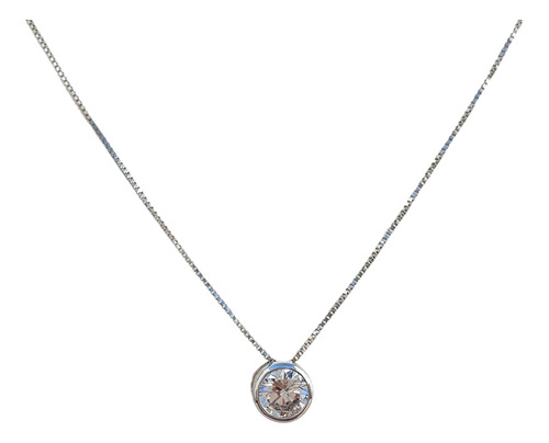 Colar Veneziano Ponto De Luz Ouro Branco 18k 750 Cristal  Branco