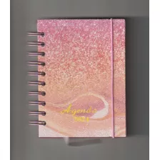 Agenda 2024 Espiral Pequena Capa Lisa C/ Glitter Feminina Cor Da Capa Coral-claro