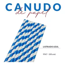 100 Canudos De Papel Colorido Biodegradável Drinks Decoração Cor Azul Listrado