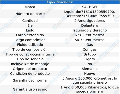 Par Amortiguadores Gas Delanteros Audi S6 07-11 Sachs Foto 2