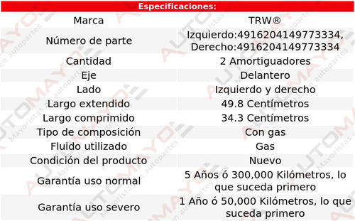 2) Amortiguadores Gas Delanteros Trw Mirage 2015-2020 Foto 2