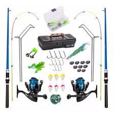 Kit De Pesca Completo 10kg C/ 2 Varas + 2 Molinetes + Itens