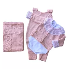 Saída Maternidade De Menina Rosa Pipoca Tricot 3 Peças Tricô