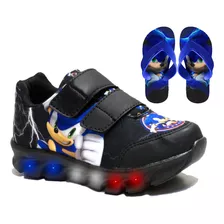 Tenis Infantil De Led Sonic Luzinha Masculino Novo + Chinelo