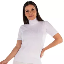 Blusa Feminina Malha Canelada Gola Alta Manga Curta Moda 