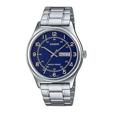 Reloj Casio Hombre Plateado Mtp-v006d-2b Color Del Fondo Azul