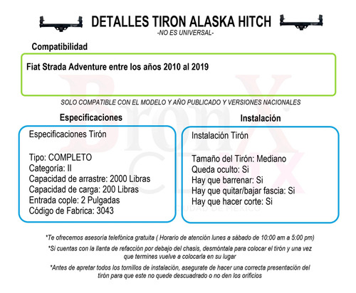 Tiron Jalon Remolque Fiat Strada Adventure 2010-2019 Alaska Foto 8