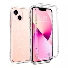 Funda Para iPhone 13 6.1 Transparente Brillos Con Protector