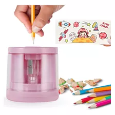 Apontador De Mesa Elétrico Pilha Automático Escolar Cor Rosa