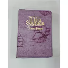 Bíblia Sagrada Fontes De Bençãos - Zíper- Lilás Folhas (ara)