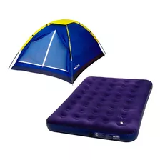 Kit Barraca Iglu 3 Pessoas + Colchão Inflável Mor Casal Cor Azul/amarelo