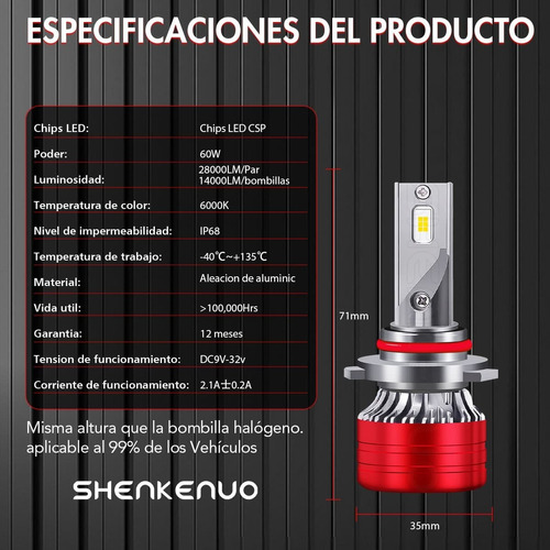 Bombilla Led Hb3 9005 Hb3 De Haz Alto Para Kia, 100 W, 28000 Foto 5