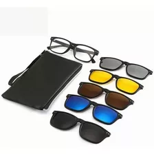 Marco Óptico Rectangular + 5 Clip Sobrelentes Para El Sol