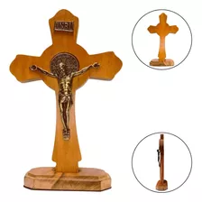 Cruz Jesus Cristo Metal Madeira Crucifixo Medalha São Bento