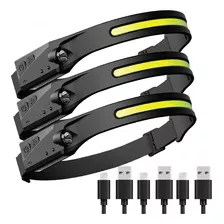 Kit 3x Lanterna De Cabeça Articulada Led Cob Sensor Usb