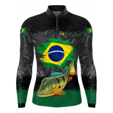 Camiseta Camisa Blusa Pesca Bandeira Brasil Peixe Tecido Uv+