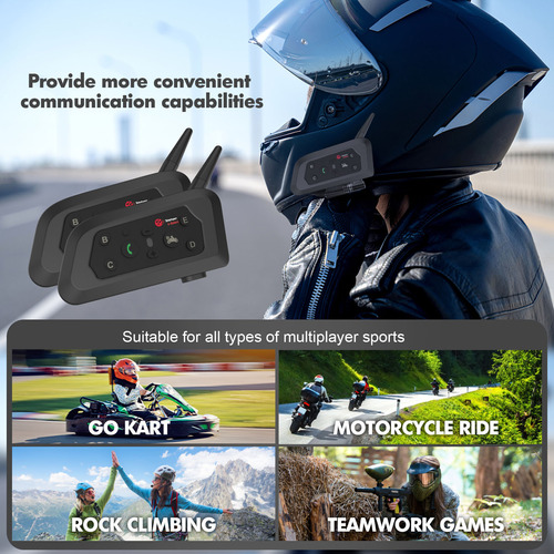 V6pro Intercomunicador Para Casco Motociclet-2pcs,bt, Ip65 Foto 9