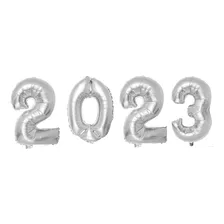Kit 4 Balão Metalizado 2023 Número 70cm Prata - Ano Novo