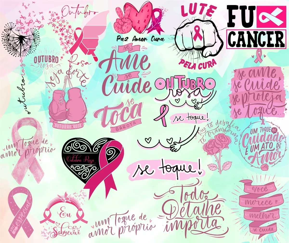 Kit Arquivos Lettering Frases Outubro Rosa Mulher Png