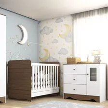 Quarto De Bebê 2pçs C/berço Americano Branco Brilho/carvalho