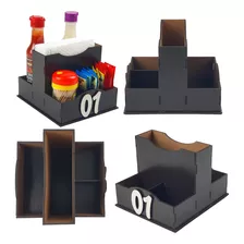 Kit 8 Unid Porta Guardanapo Molhos Sachês + Númeração Mdf Nf