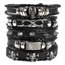 Pulsera Hombre Set 5 En 1 Cuero Sintetico