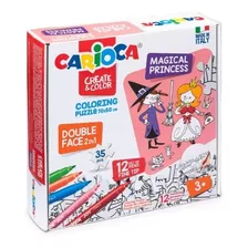 Set Rompecabezas Para Colorear + 12 Marcadores Princesas