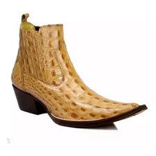 Bota Masculina Texana Bico Fino Jm Em Couro Amarelo Jacaré