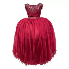 Vestido Infantil Damas De Honra Longo Marsala Pérolas