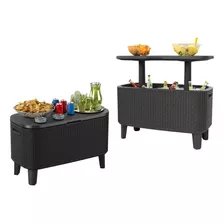 Mesa Doble Exterior Hielera Frapera Keter Bevy Bar Color Negro