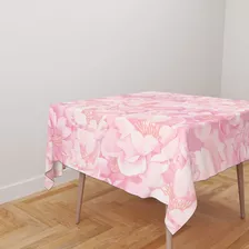 Toalha De Mesa Oxford Rosa Claro Flores Grandes - 140x140cm