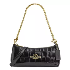 Bolsa Coach Original Charlotte Shoulder Bag Cuero Negro Croc Acabado De Los Herrajes Dorado Diseño De La Tela Cocodrilo