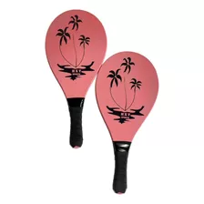Raquete Praia Frescobol Par Rosa Escuro + Bola