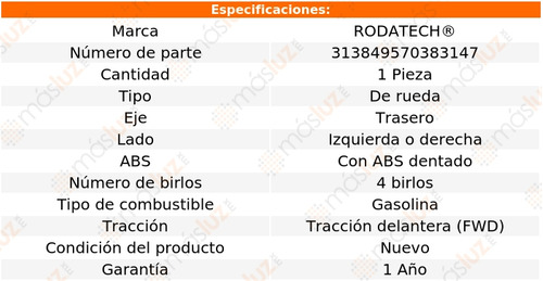 (1) Maza Rueda Tra Izq/der C/abs Accent 1.6l 4 Cil Fwd 12/17 Foto 5