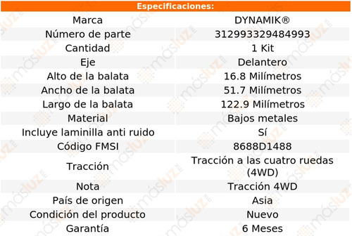 Balatas Bajos Metales Del Fiat Panda L4 1.2l 06/12 Dynamik Foto 3