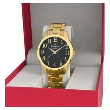 Relógio Feminino Champion Dourado Original + Bolsa Clutch Cor Do Fundo Preto