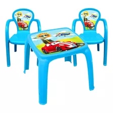 Kit Mesa Infantil C/ 2 Cadeirinhas Azul Menino Carro