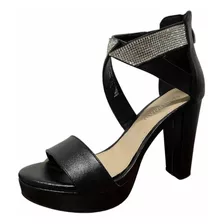 Zapatillas Mujer Negro Tacon Alto Sintetico Diamantes